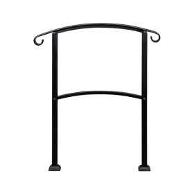 Artisasset Outdoor 1-3 Steps Adjustable Wrought Iron Handrails Black