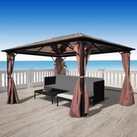 Gazebo with Curtain Brown Aluminum 157.5"x118.1"