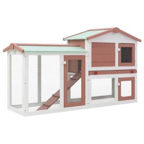 Outdoor Large Rabbit Hutch Brown and White 57.1"x17.7"x33.5" Wood