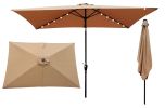 10 x 6.5t Rectangular Patio Solar LED Lighted Outdoor Market Umbrellas with Crank &amp; Push Button Tilt for Garden Shade Outside Swimming Pool RT