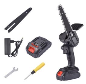 Mini 6 Inch Electric Chain Saw Cordless Chainsaw Felling Tree Felling Household Small Handheld Portable Lithium Electric Saw Electric Saw (Option: A-220V)