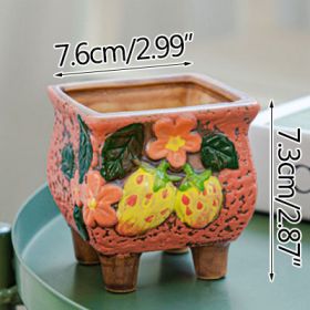 Square Creative Cute Cartoon Ceramic Succulent Pot (Option: Orange-B)