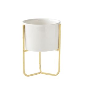 Gold-plated Iron Vase Simple Iron Frame Ceramic Flower Pot (Option: Metal Frame Low Basin-Perforated)