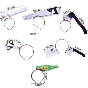 Horror Headband Props Decoration Scary Blood Fake Ax Saws Knife Simulation Plastic Toy Party Masquerade Mischief Decor (Color: Type A 6Pcs, Ships From: China)