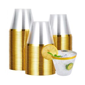 10/50/100pcs Gold Plastic Cups Disposable Transparent Plastic Cup Wine Glass Champagne Cup Birthday Wedding Decor Party Supplies (Number of Pcs: 100pcs, Color: Gold)