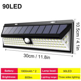 Solar Led Light Outdoor Solar Wall Light Outdoor Sensor Light Solar Led Lamp Outdoor Solar Panel Light With Motion Sensor Garden (Emitting Color: 90 LED no remote, Ships From: CN)