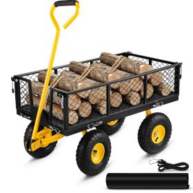 VEVOR Steel Garden Cart; with Removable Mesh Sides to Convert into Flatbed, Utility Metal Wagon (Weight Capacity: 880 lbs)