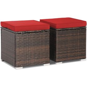 Removable Cushions Footstool Backyard Garden Patio Rattan Wicker Ottomans Seat (Type: Patio Furniture, Color: Red)