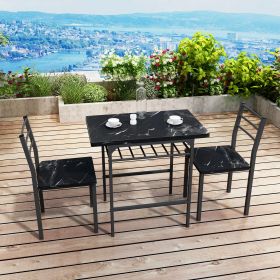 Modern 3-Piece Dining Table Set with 2 Chairs for Dining Room,Black Frame+Printed Black Marble Finish (Color: Black)