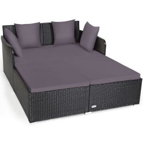 Spacious Outdoor Rattan Daybed with Upholstered Cushion (Color: gray)