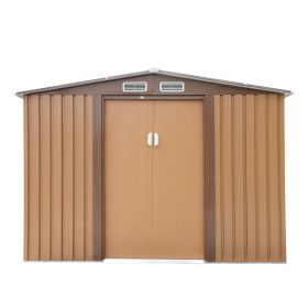 6' x 8' Outdoor Backyard Garden Metal Storage Shed for Utility Tool Storage - Coffee (Color: Coffee)