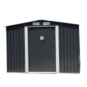 6' x 8' Outdoor Backyard Garden Metal Storage Shed for Utility Tool Storage - Coffee (Color: Dark Gray)