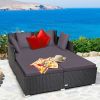 Spacious Outdoor Rattan Daybed with Upholstered Cushion