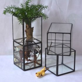 Vintage Glass Succulent Flower Pot Furnishings (Option: Mesh Tin Black-10x10x25cm)